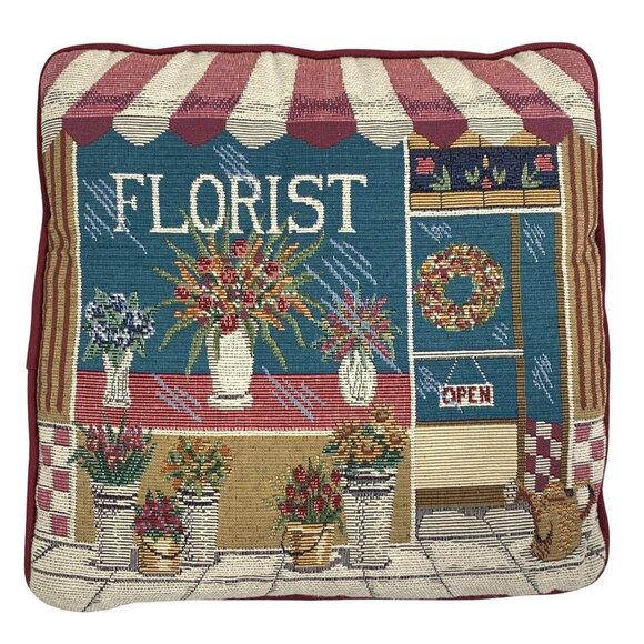 1980s-90s Artsy Florist Shop Tapestry Throw Pillow Cushion Home Decor 12.75 in - Picture 1 of 2